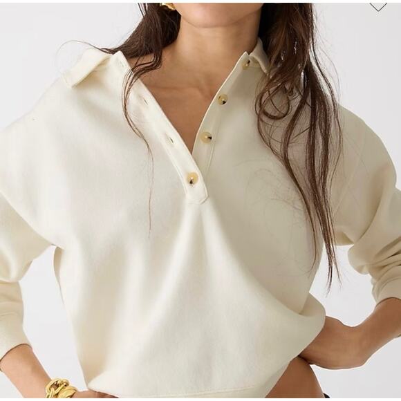 J. Crew Tops - J. Crew Heritage Fleece Polo Sweatshirt Ivory size Medium